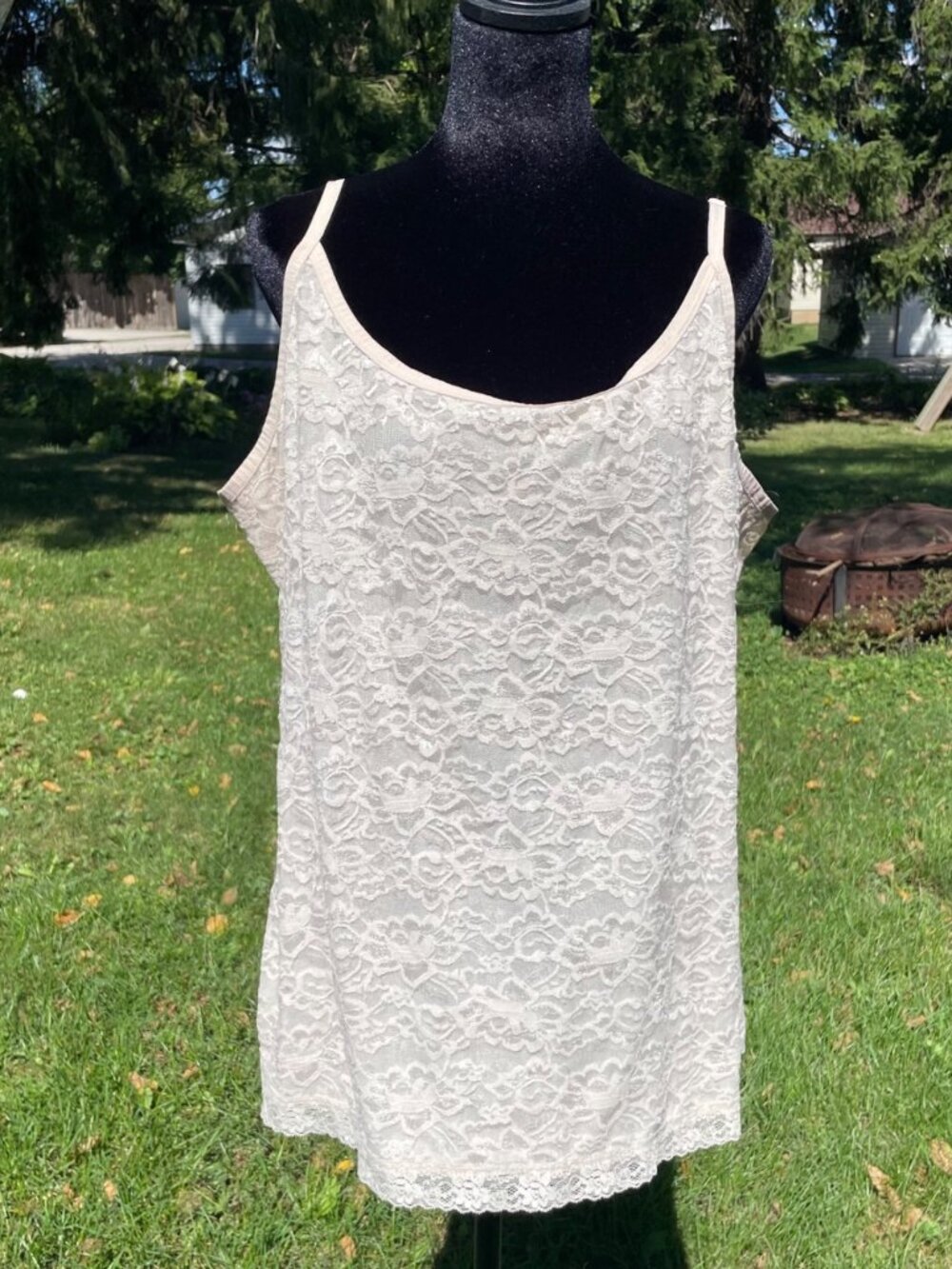 Y2K Cami Tank Top Cream Layered Lace Stretchy Fairycore Coquette Twilight